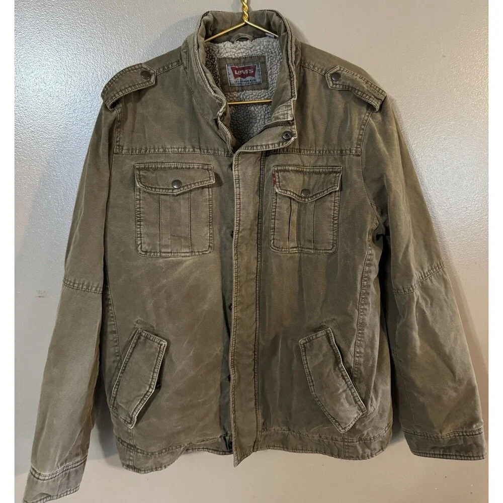 Vintage Levi's Jacket Large Green Cotton Sherpa Lined Utility Cargo Military